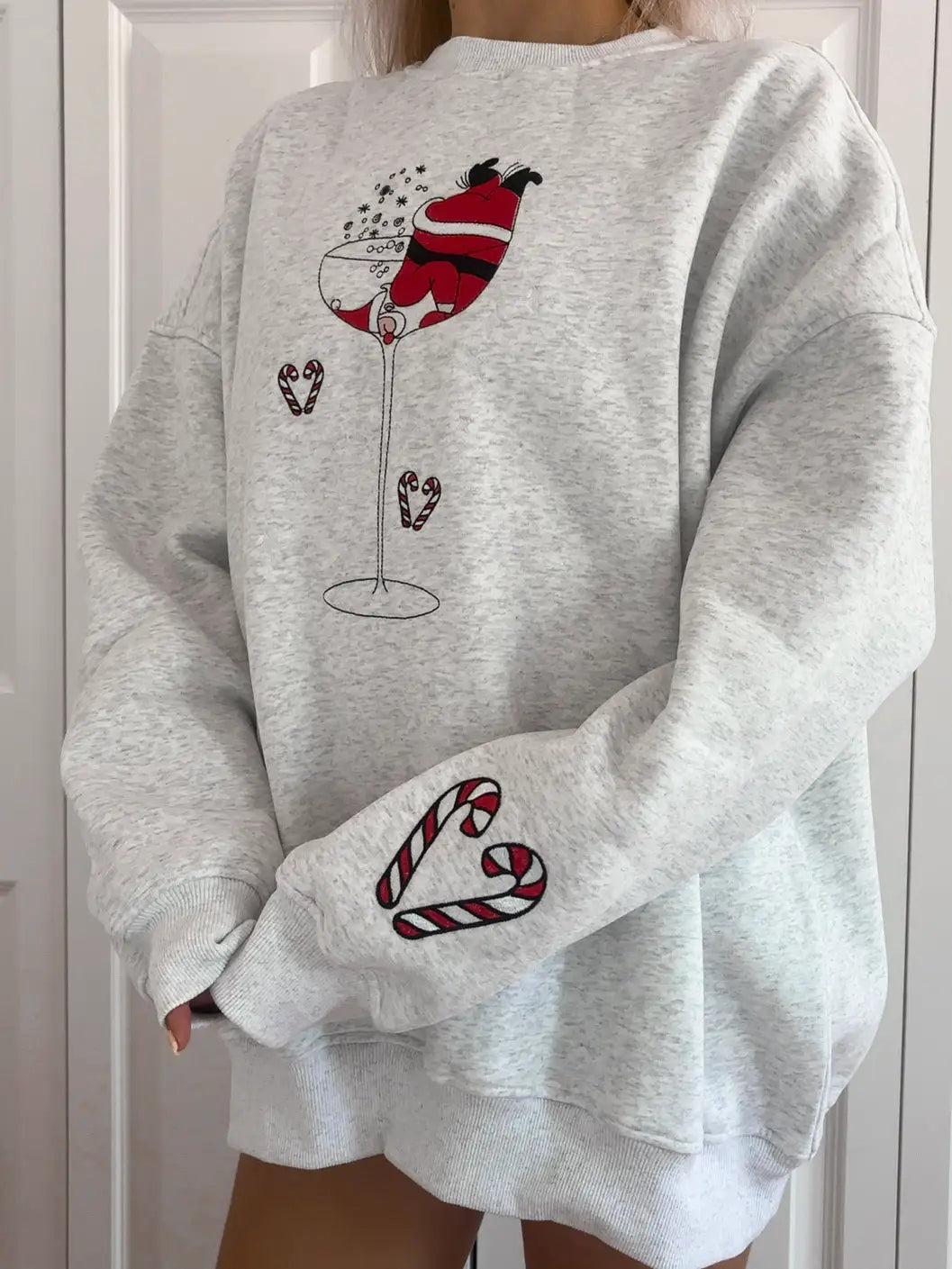Tipsy Santa Christmas Embroidered Sweatshirt Product Image