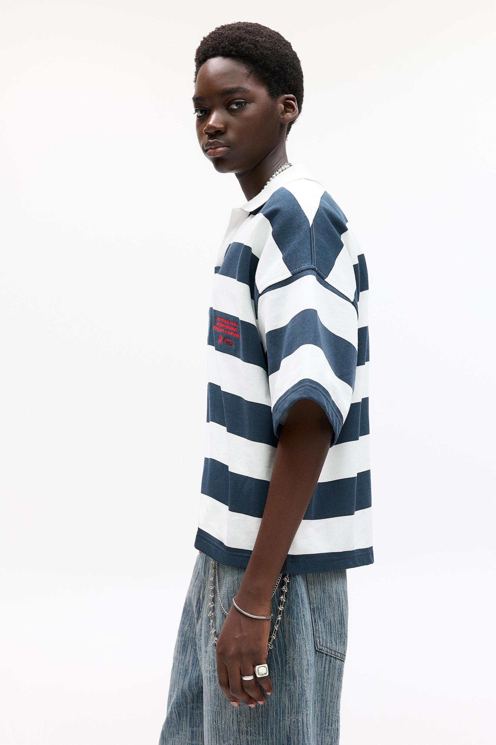 Embroidered striped short sleeve polo shirt Product Image