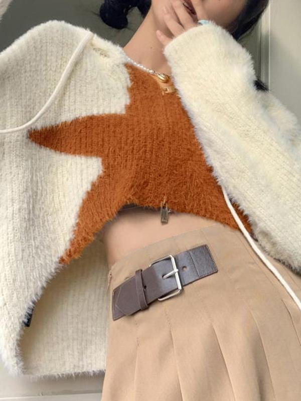 Star Hooded Crop Loose Cardigan Product Image
