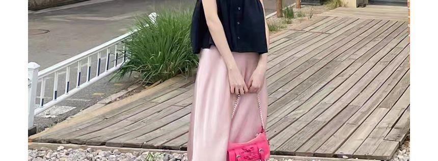 Maternity Cap-Sleeve Square Neck Plain Blouse / High Rise Slit Midi A-Line Skirt / Set Product Image