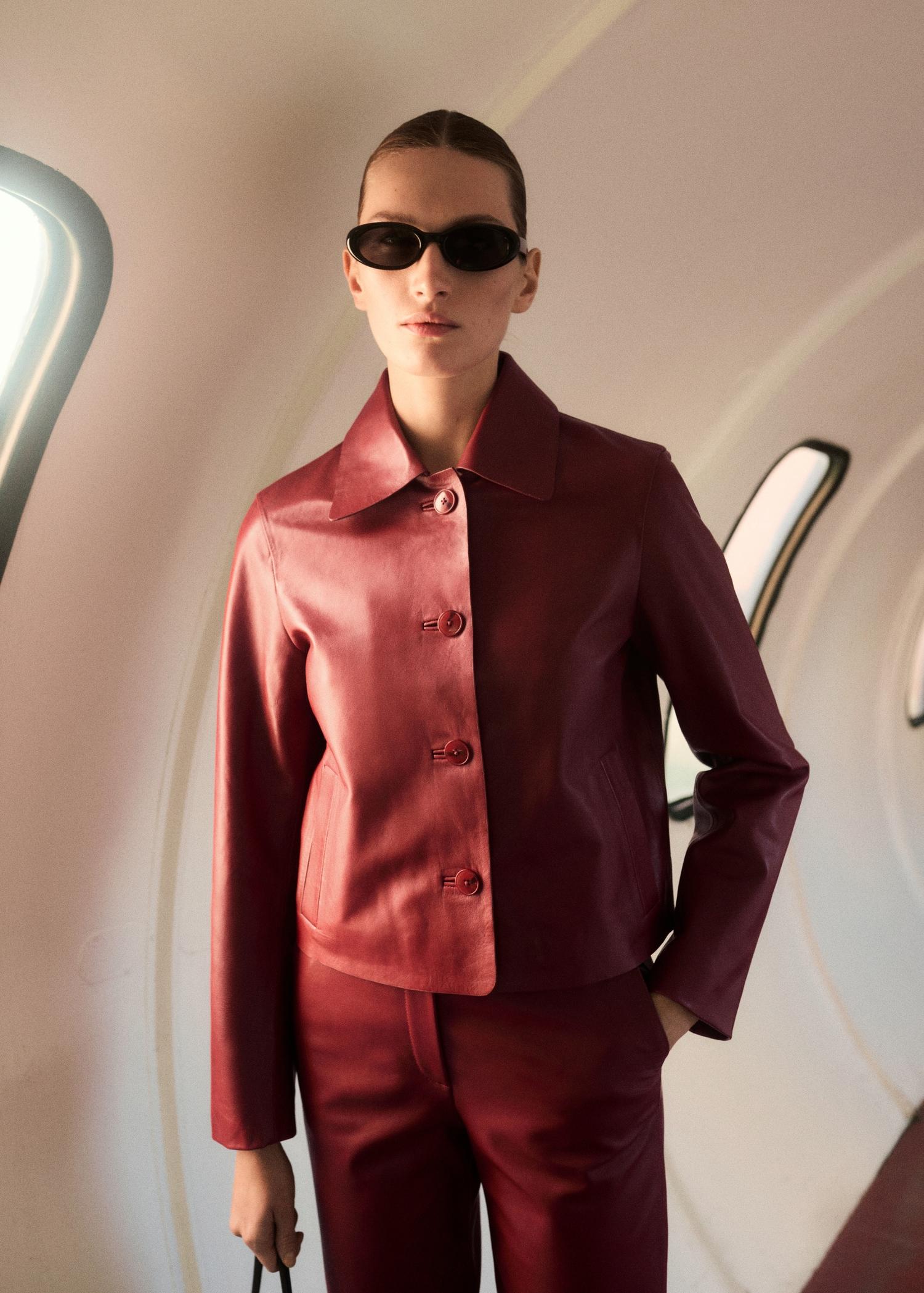 Buttoned leather jacket - Women | MANGO USA Product Image