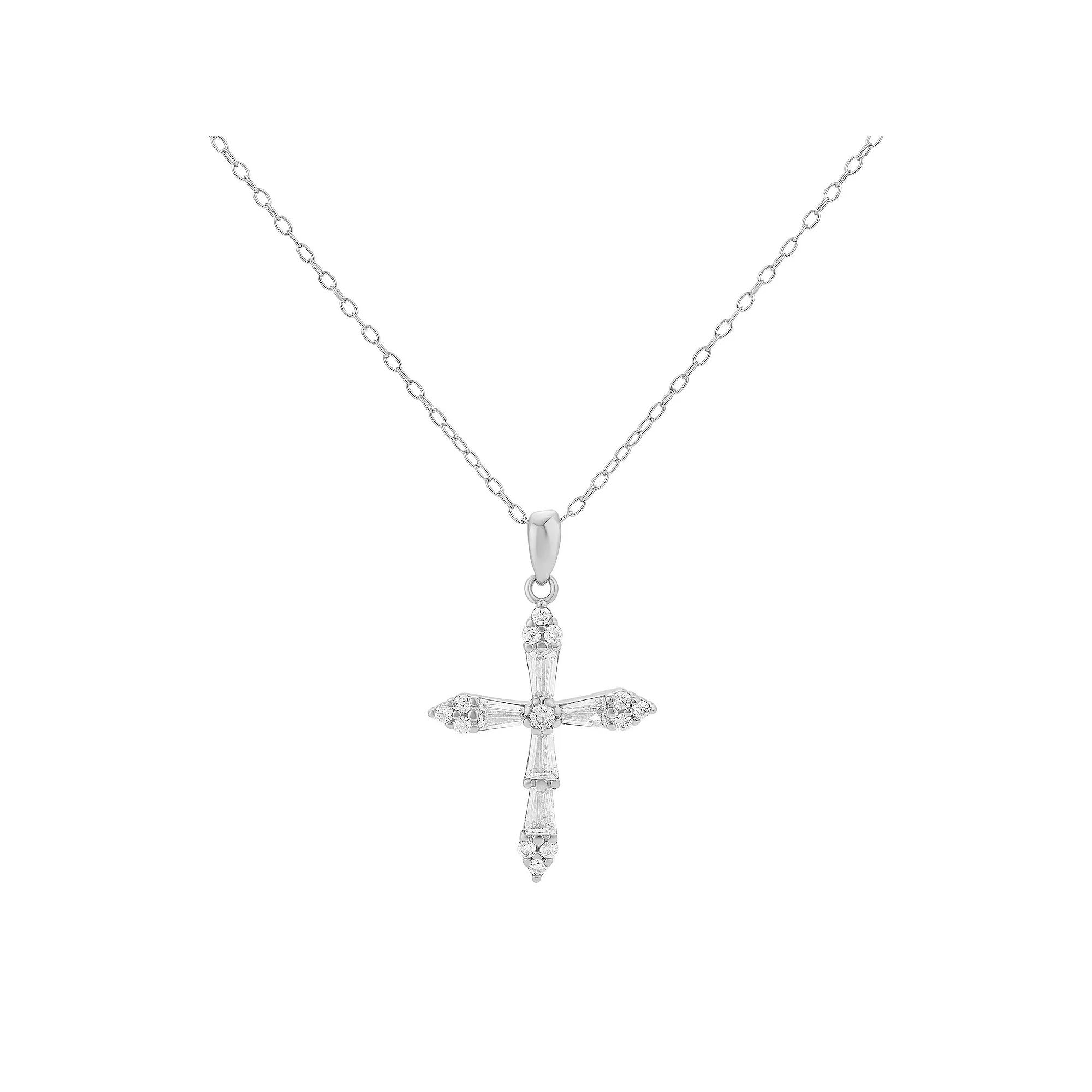 PRIMROSE Sterling Silver Cubic Zirconia Cross Pendant Necklace, Women's, Size: 18" Product Image