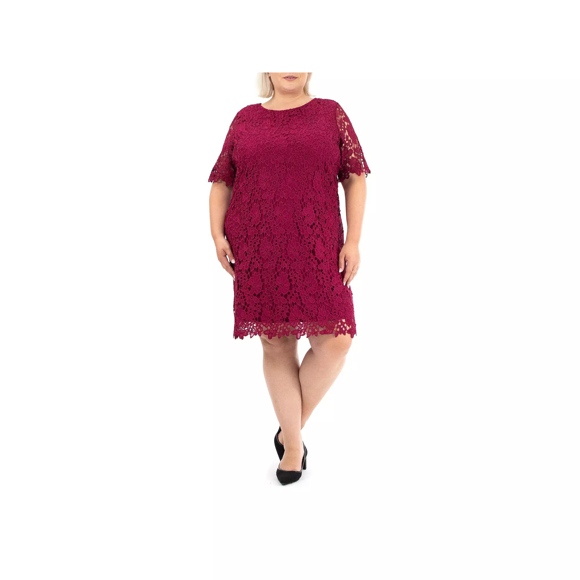 Plus Size Nina Leonard Lace Sheath Dress, Women's, Size: 1XL, Sangria Product Image