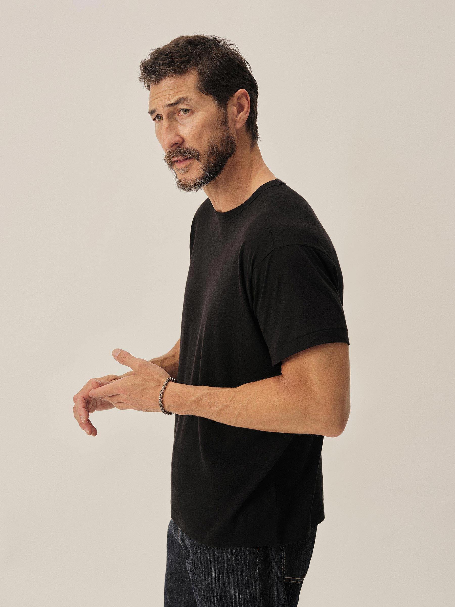 Black Japanese De-Luxe Cotton Linen Knit Tee Product Image