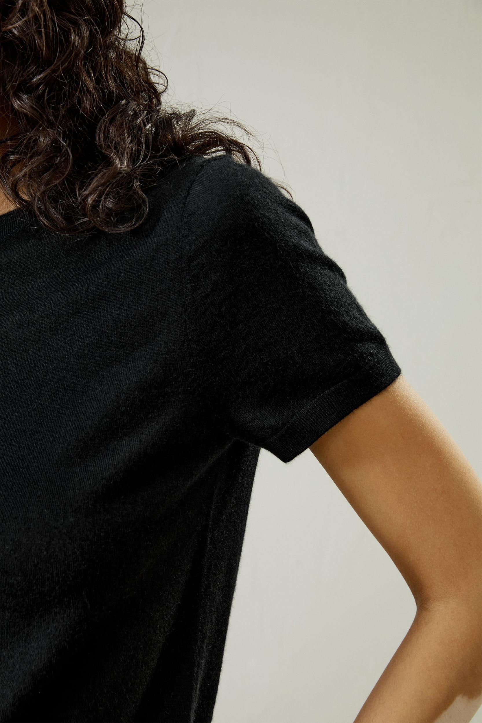 LILYSILK Short Sleeve Cashmere Jumper for Women Black 100% A-Grade Cashmere Soft Round Neck T-Shirt M Product Image