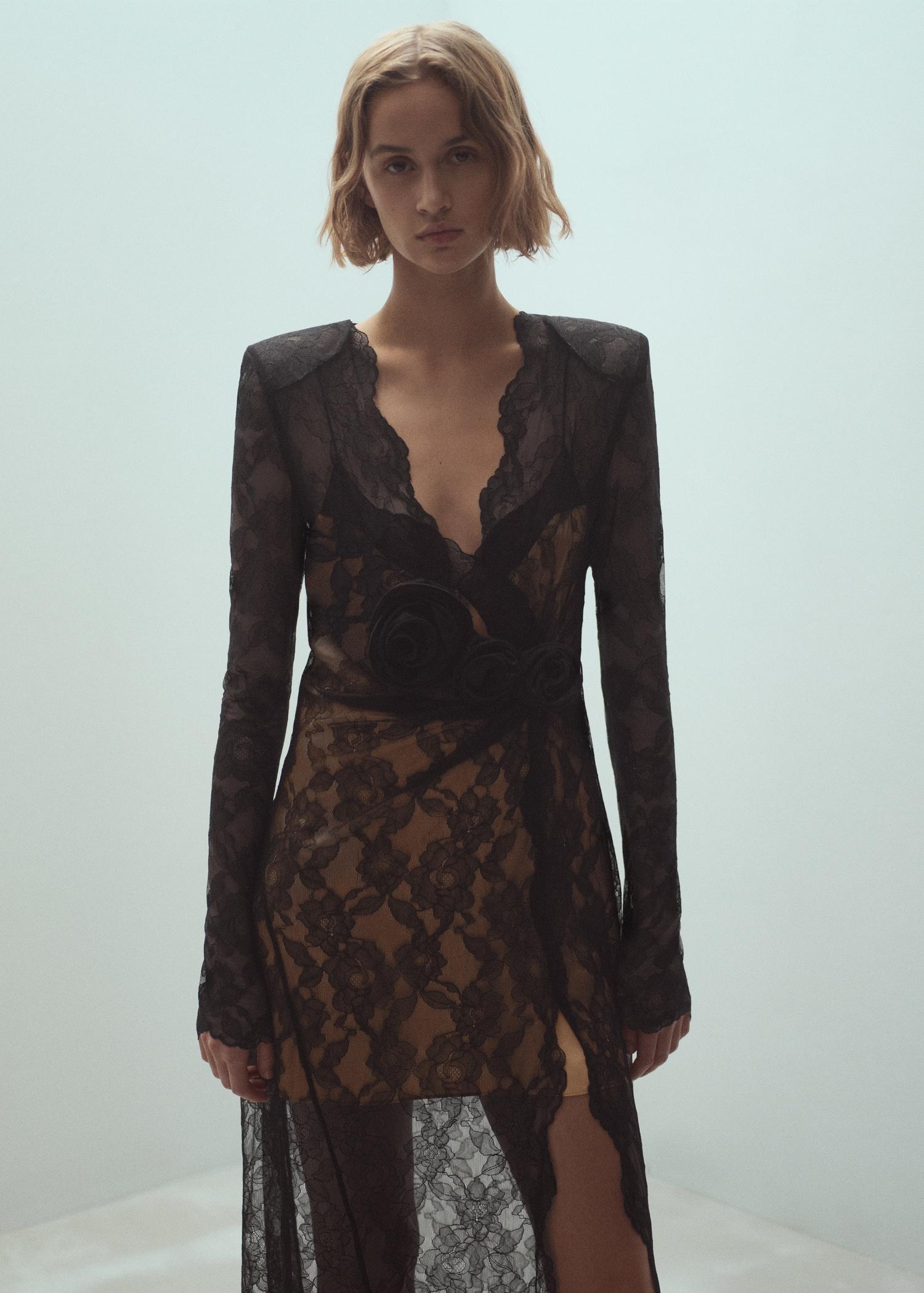 Lace dress with flower detail - Women | MANGO USA Product Image