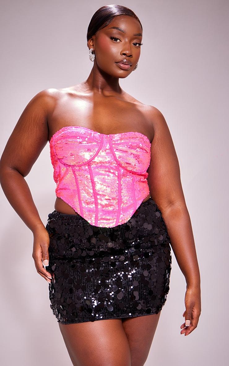 Plus Black Coin Sequin Mini Skirt Product Image