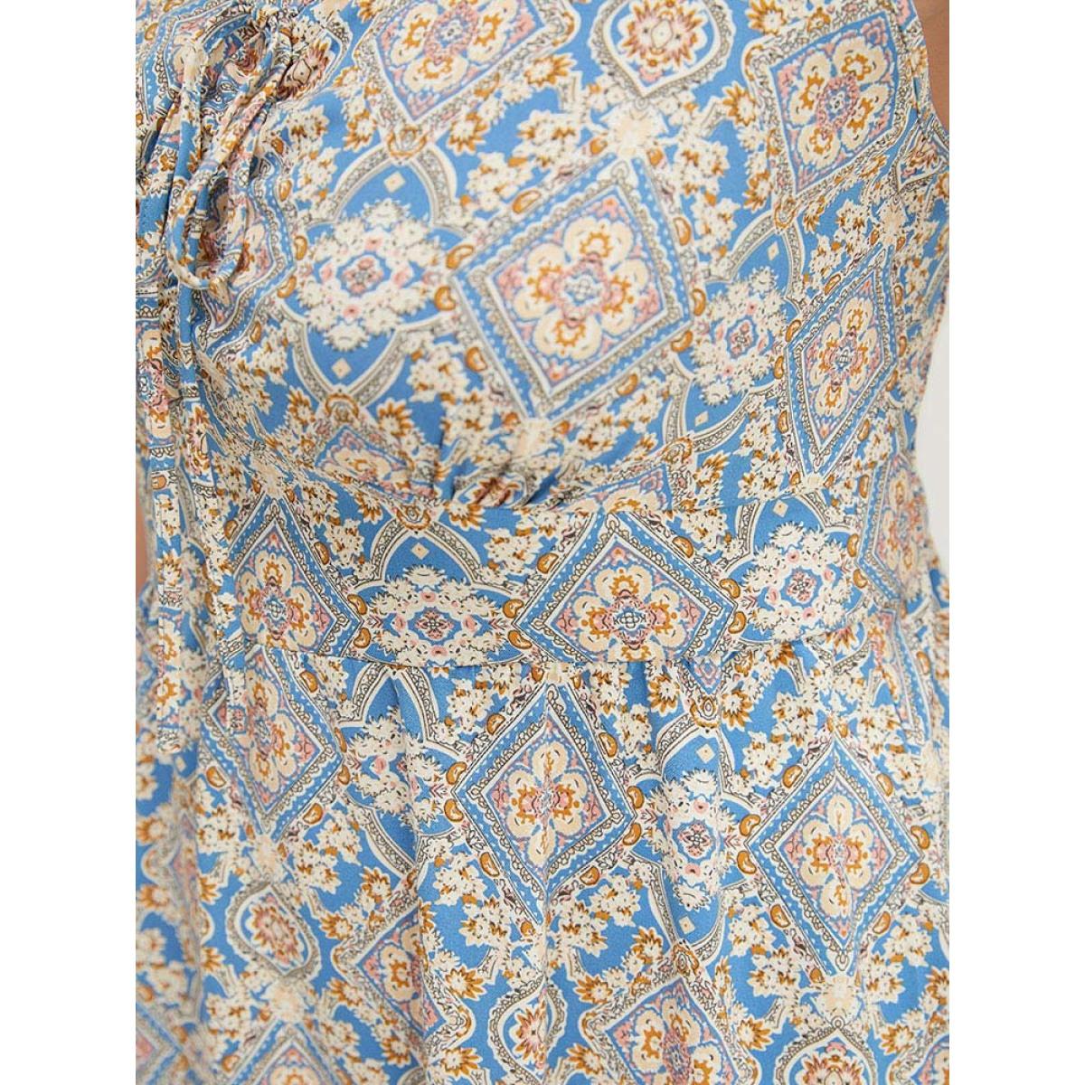 Plus Size Bandana Knotted Pocket Ruffle Hem Empire Waist Cami Dress Multicolor Women Vacation Adjustable Straps V-neck Sleeveless Curvy Midi Dress BloomChic 18-20/2X Product Image