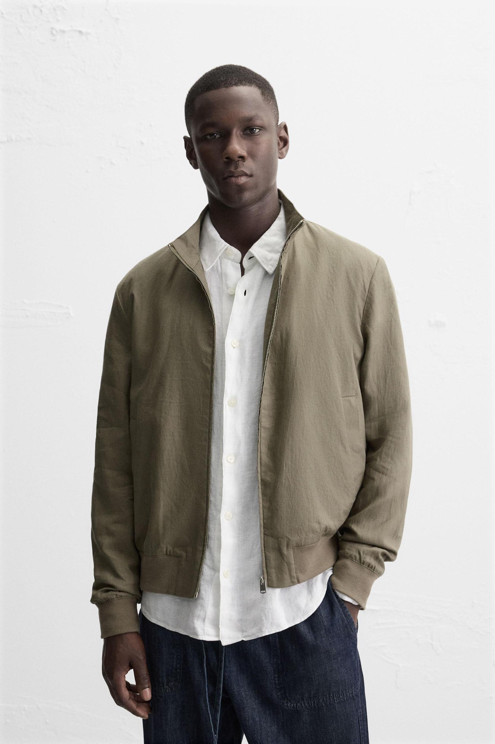 100% LINEN BOMBER JACKET Product Image