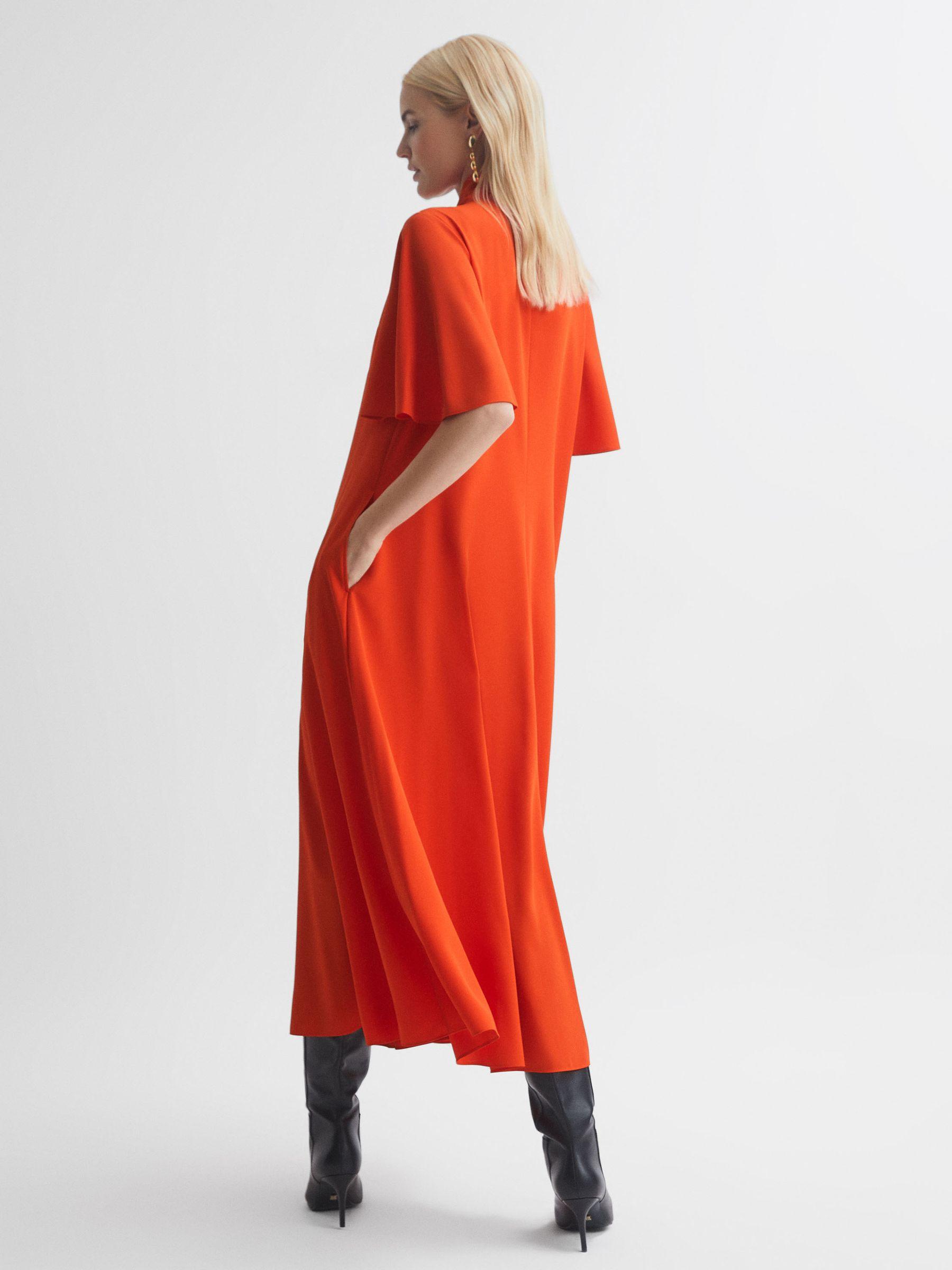 Florere Tie Neck Midi Dress in Bright Orange Product Image