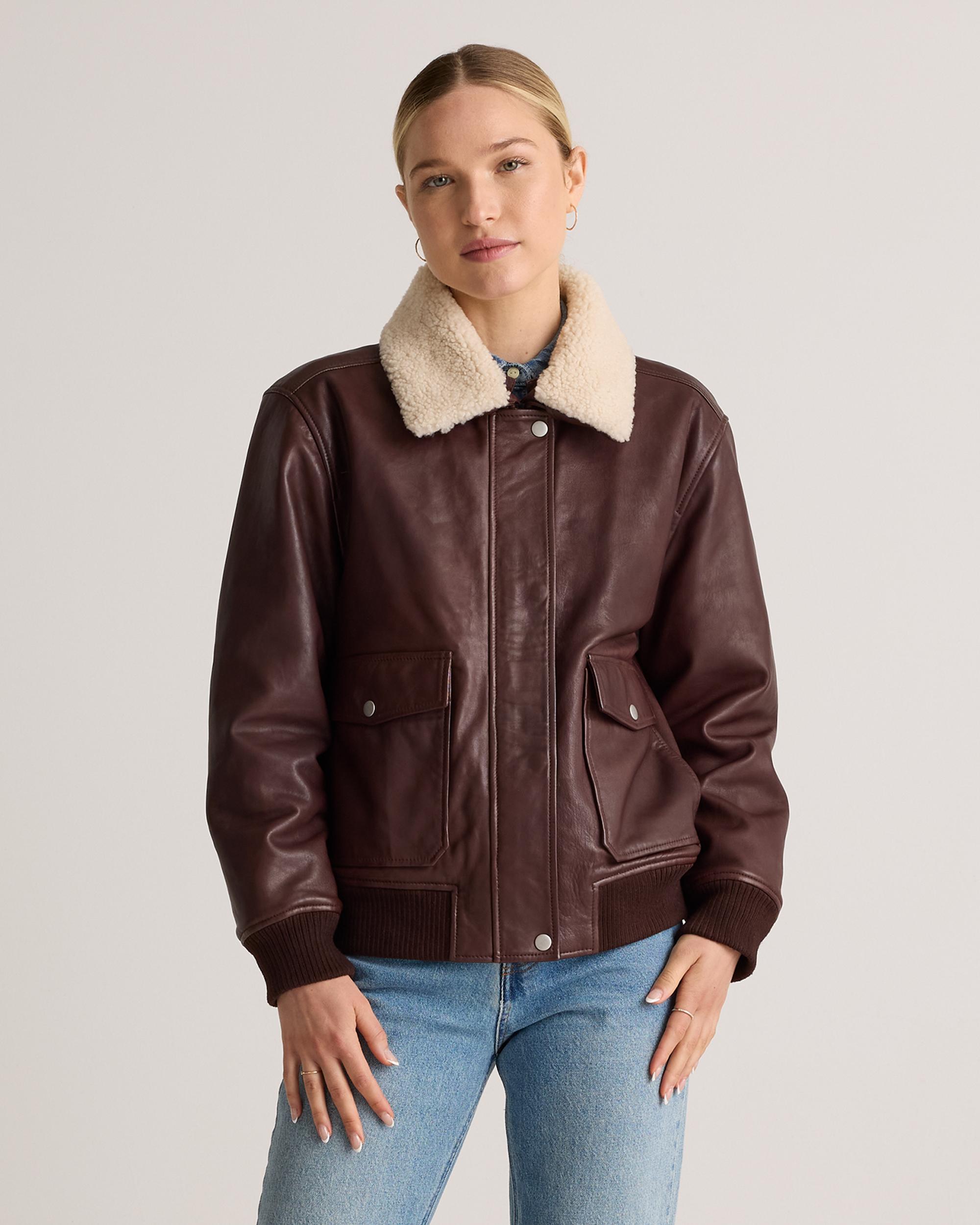 Quince | Women's Shearling Trim Aviator Jacket Leather Product Image