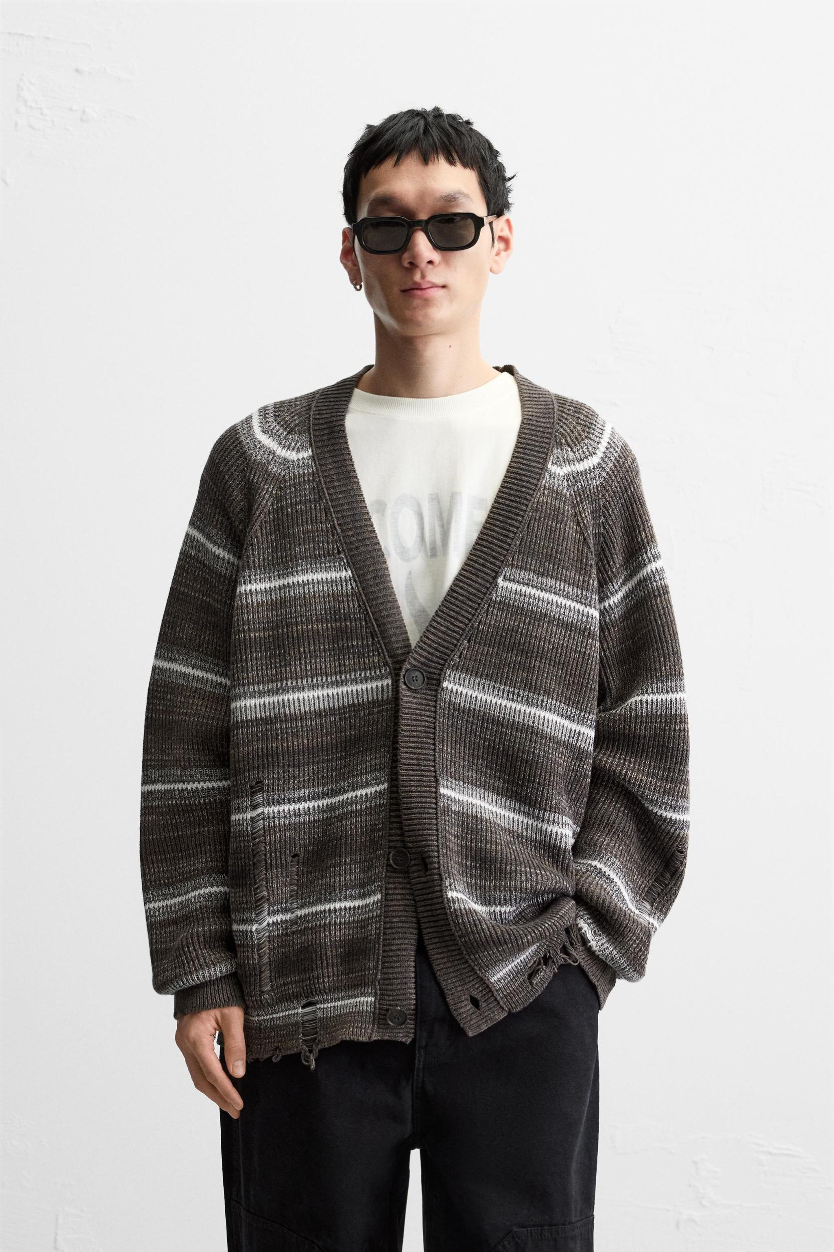 DISTRESSED STRIPED CARDIGAN Product Image