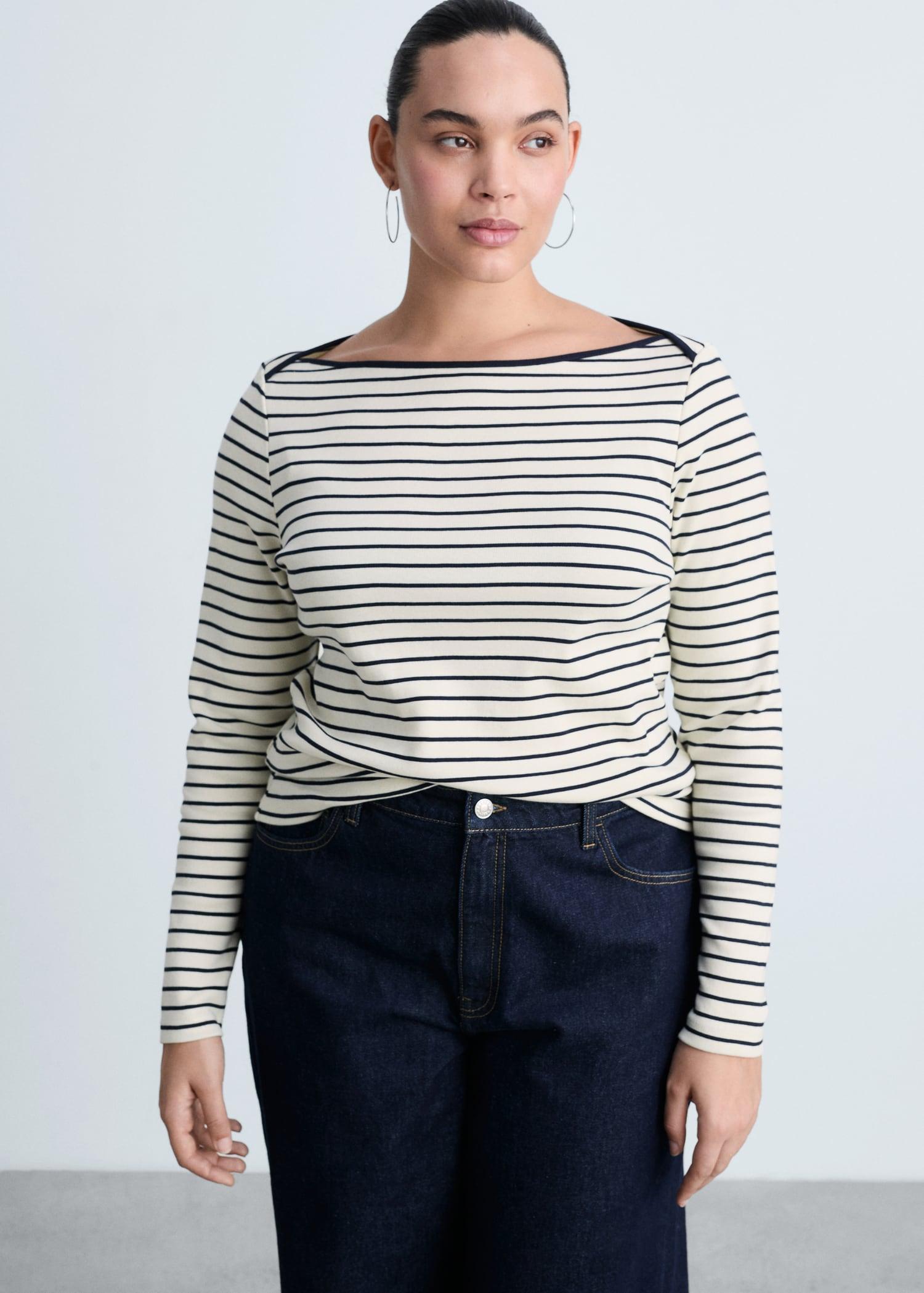 Striped boat-neck t-shirt - Women | MANGO USA Product Image
