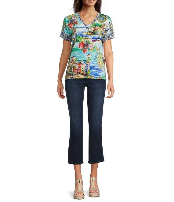 JOHNNY WAS The Janie Favorite Scenic Print Knit V-Neck Short Sleeve Tee Product Image