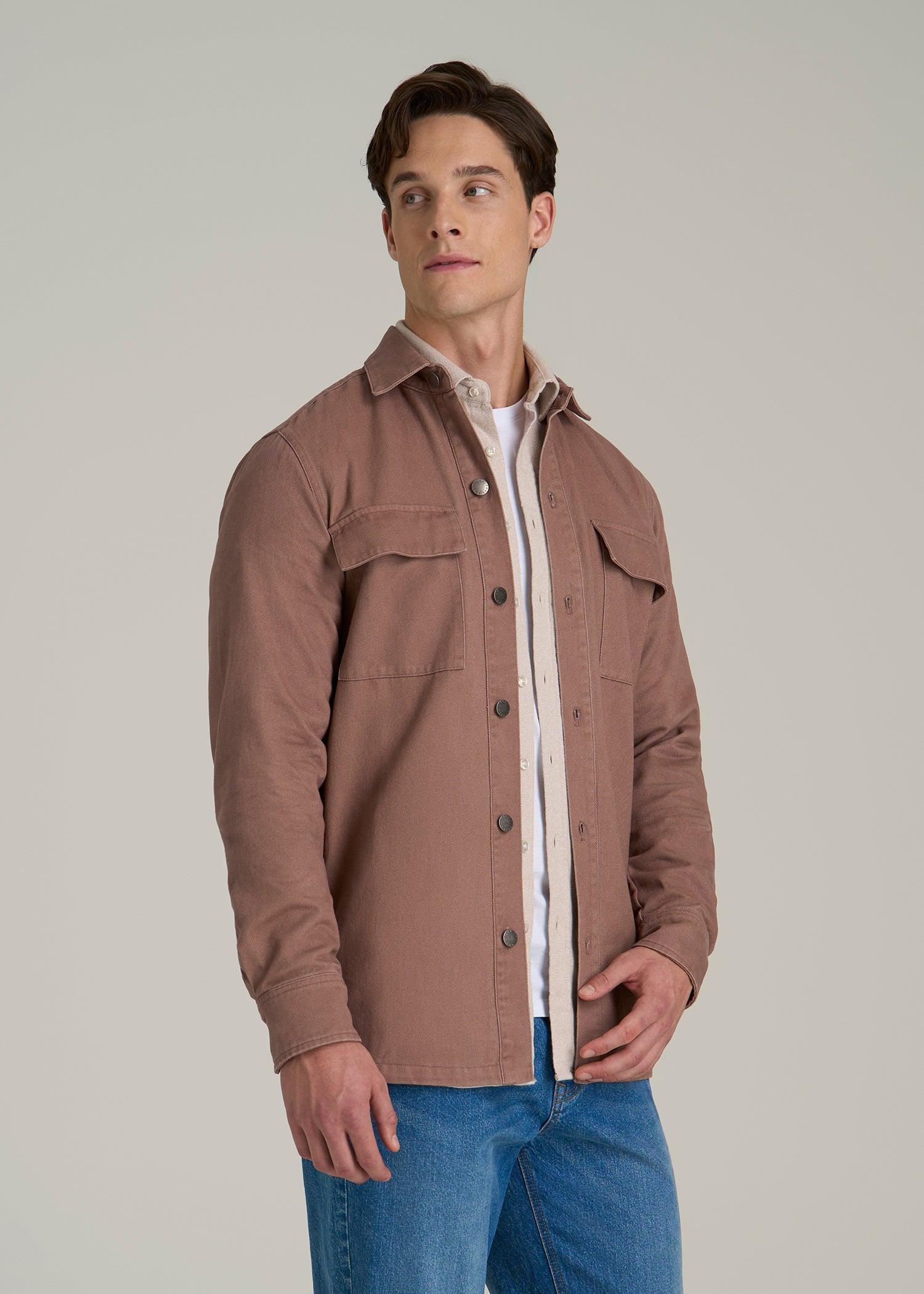 Casual Twill Shirt Jacket for Tall Men in Nutmeg Male Product Image