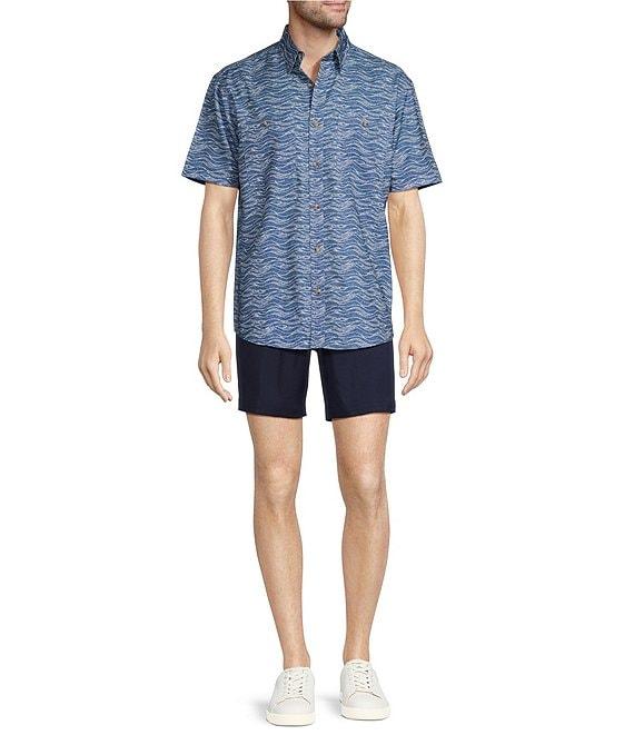 Roundtree & Yorke The Charter Performance Vented Short Sleeve Wave Print Fishing Sport Shirt Product Image