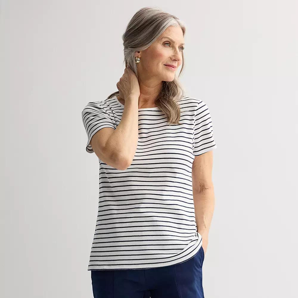 Women's Croft & Barrow® Essential Crewneck Tee, Size: XXL, White Spring Stripe Product Image