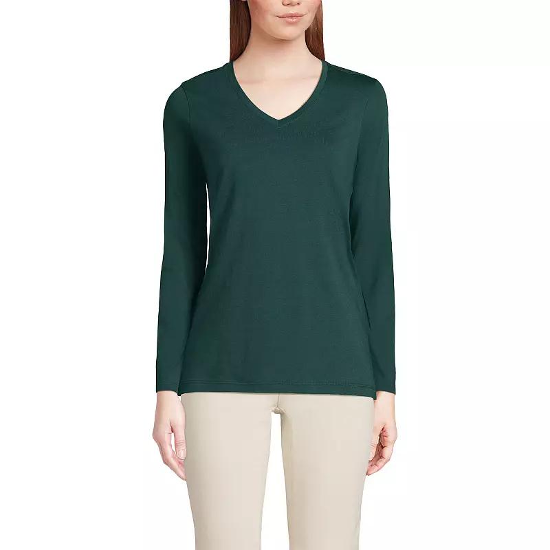 Women's Lands' End Relaxed-Fit Supima Long Sleeve Cotton V-Neck Tee,  Product Image