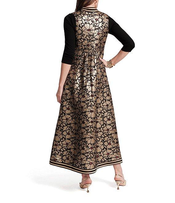 FRANCES VALENTINE Susie Winter Anemone Floral Metallic Jacquard Mandarin Collar Sleeveless Jacket Vest Product Image