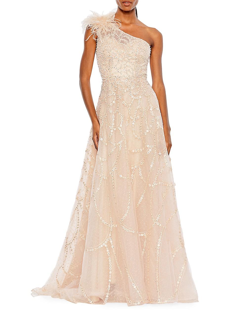 Womens Sequin & Feather-Embellished Gown Product Image
