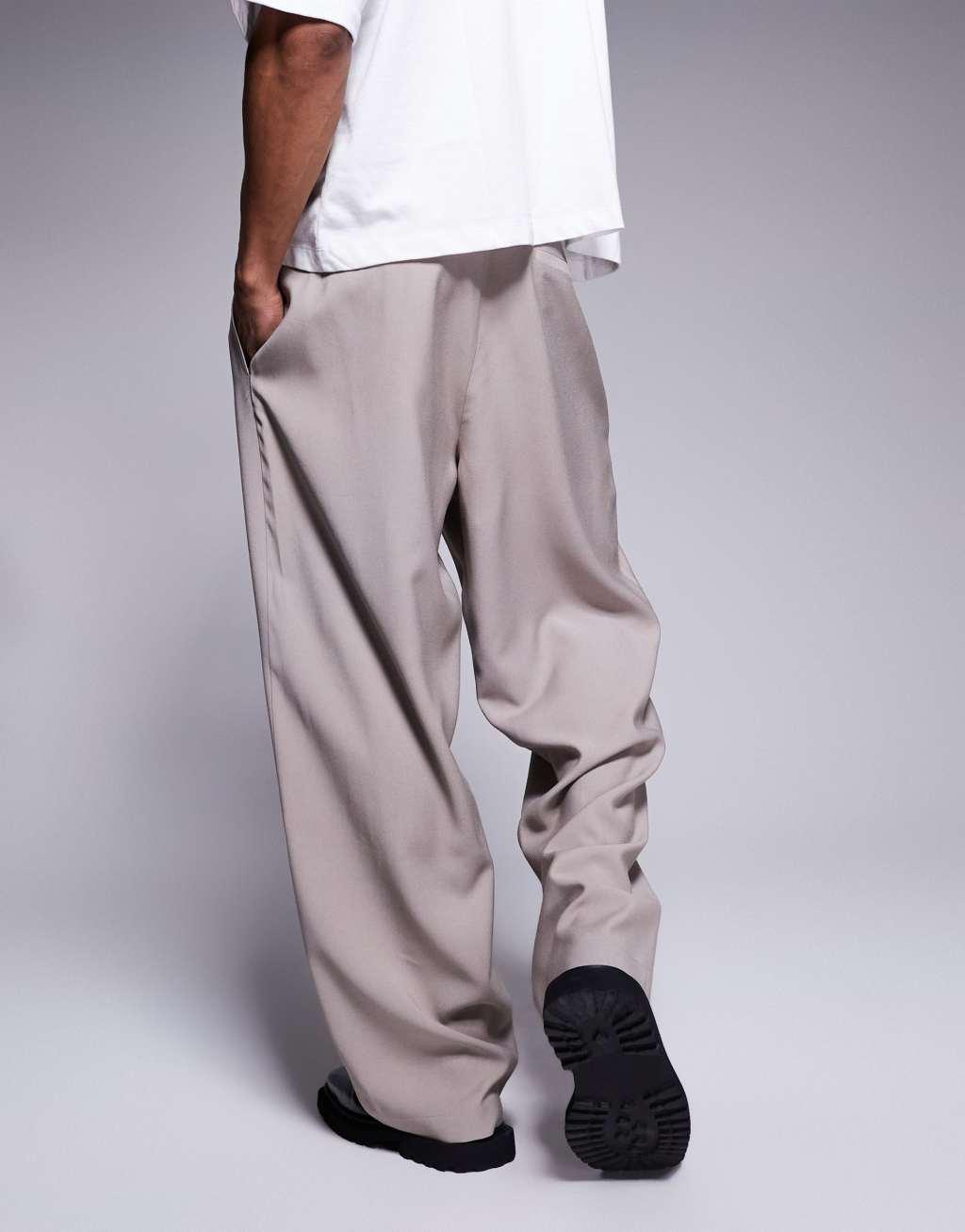 ASOS DESIGN wide leg smart pants in mushroom Product Image