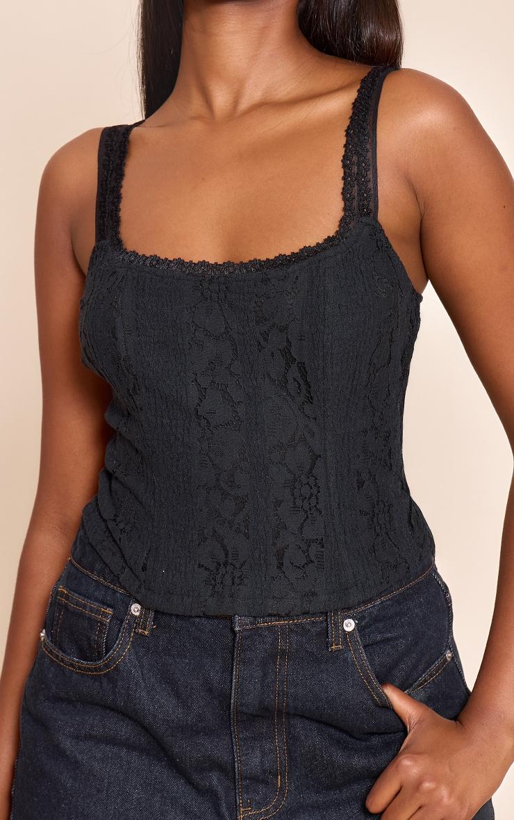 Black Lace Detail Strappy Cropped Corset Top Product Image