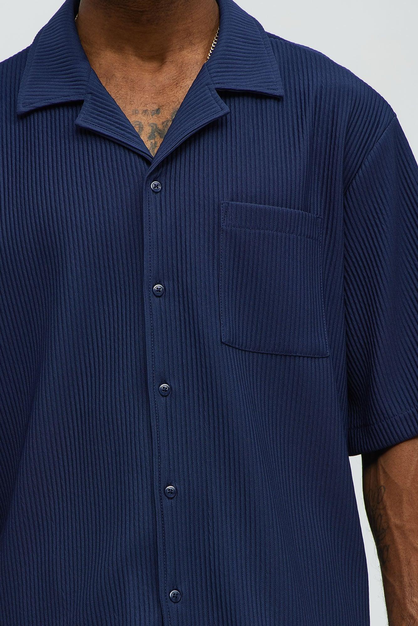 Show Up Short Sleeve Cuban Shirt - Navy Product Image