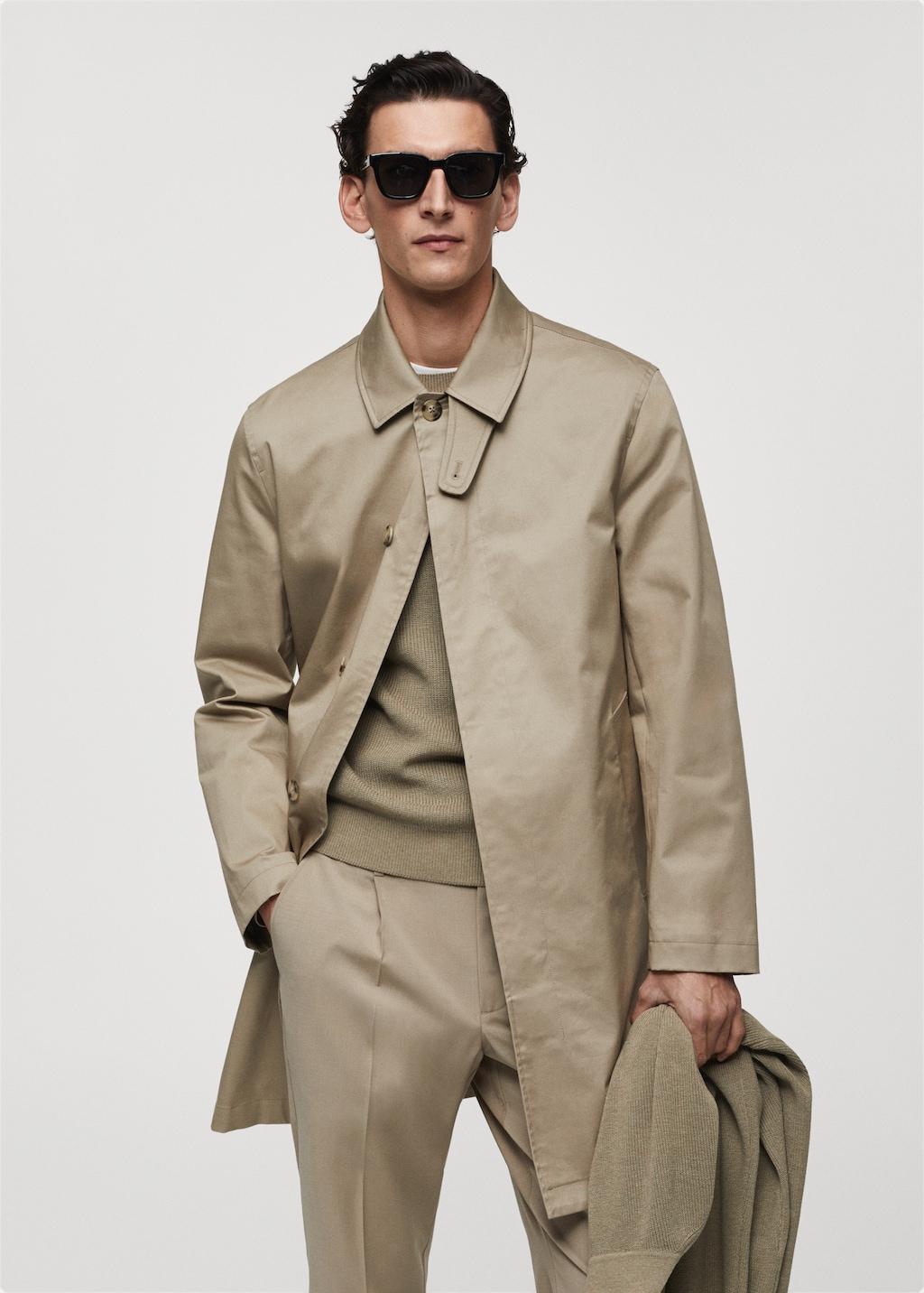 Cotton trench coat with collar detail - Men | MANGO USA Product Image