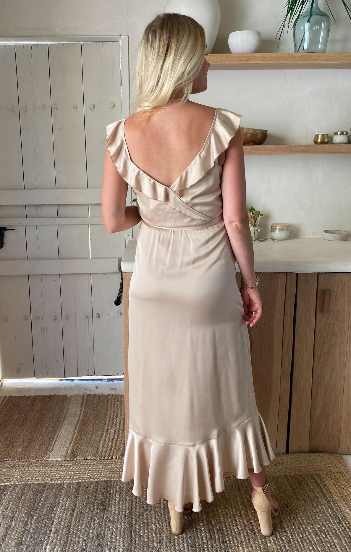Samantha Ruffle Wrap Dress ~ Champagne Luxe Satin Product Image