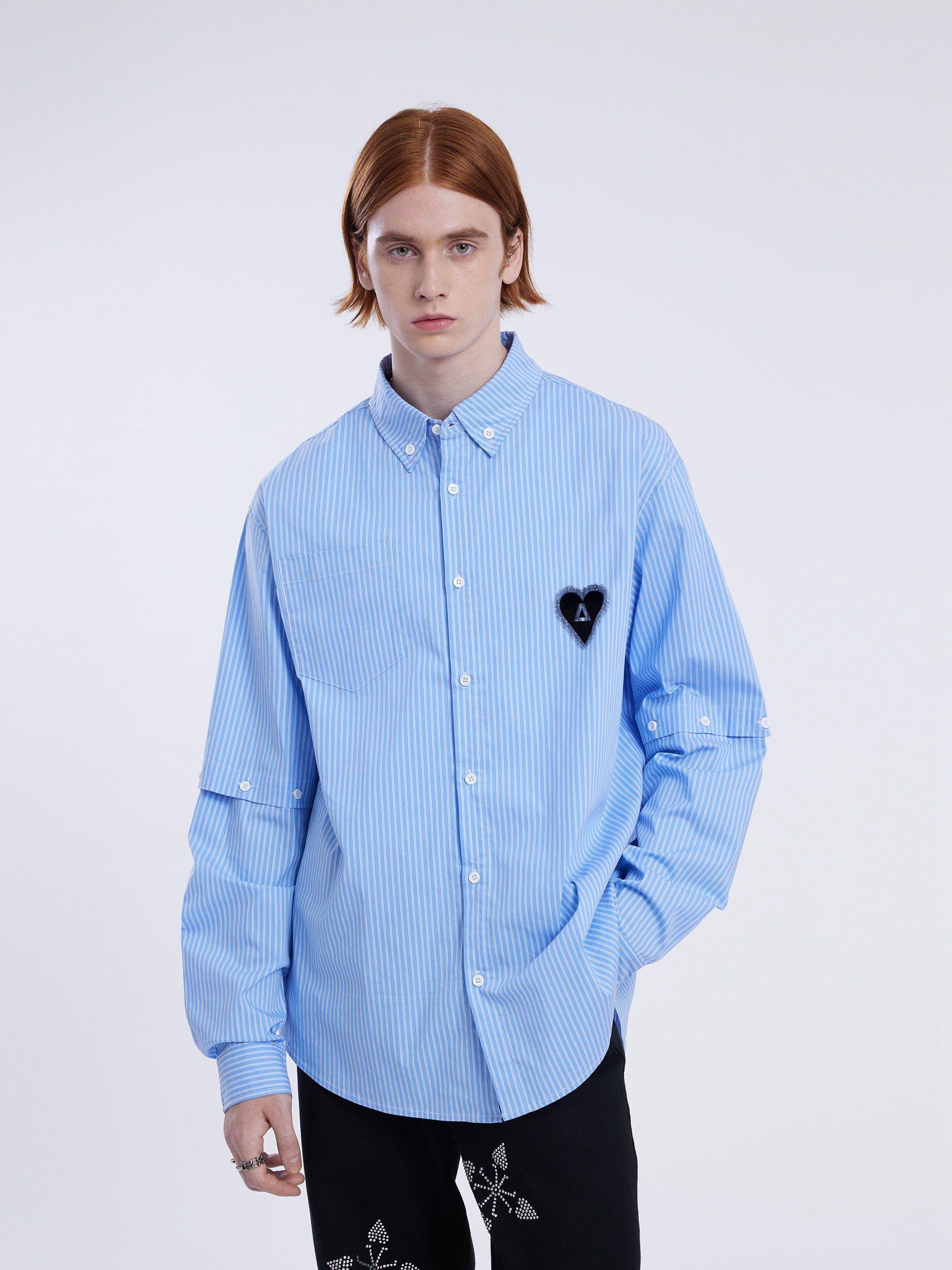 City Of Love Detachable Sleeve Striped Long Sleeve Shirt Product Image