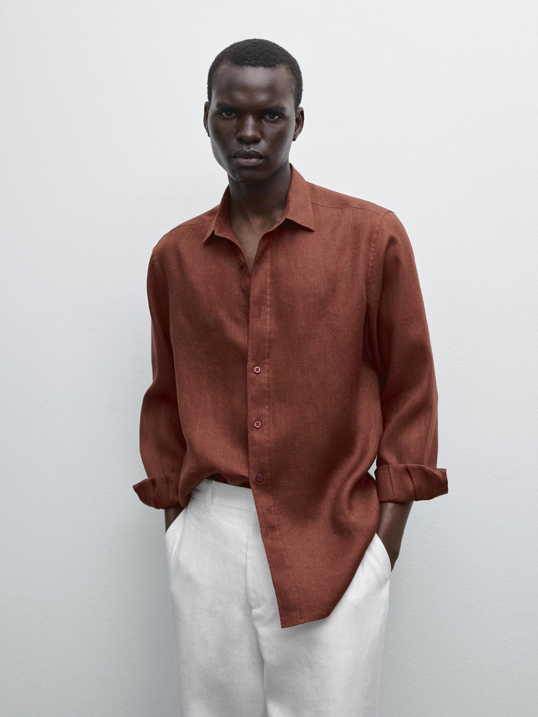 100% linen slim fit shirt Product Image