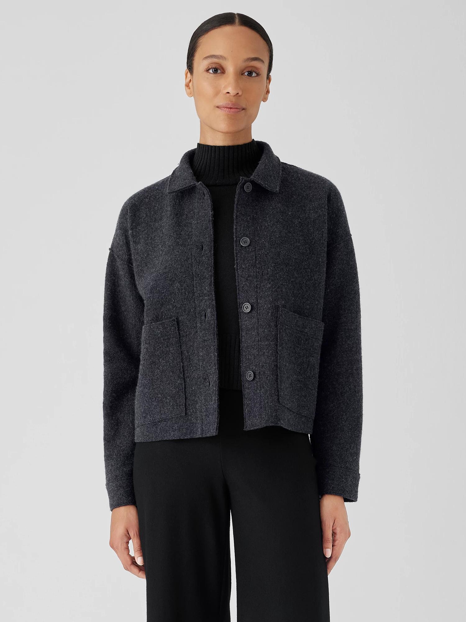 Lightweight Boiled Wool Classic Collar Jacket in Regenerative Wool Product Image