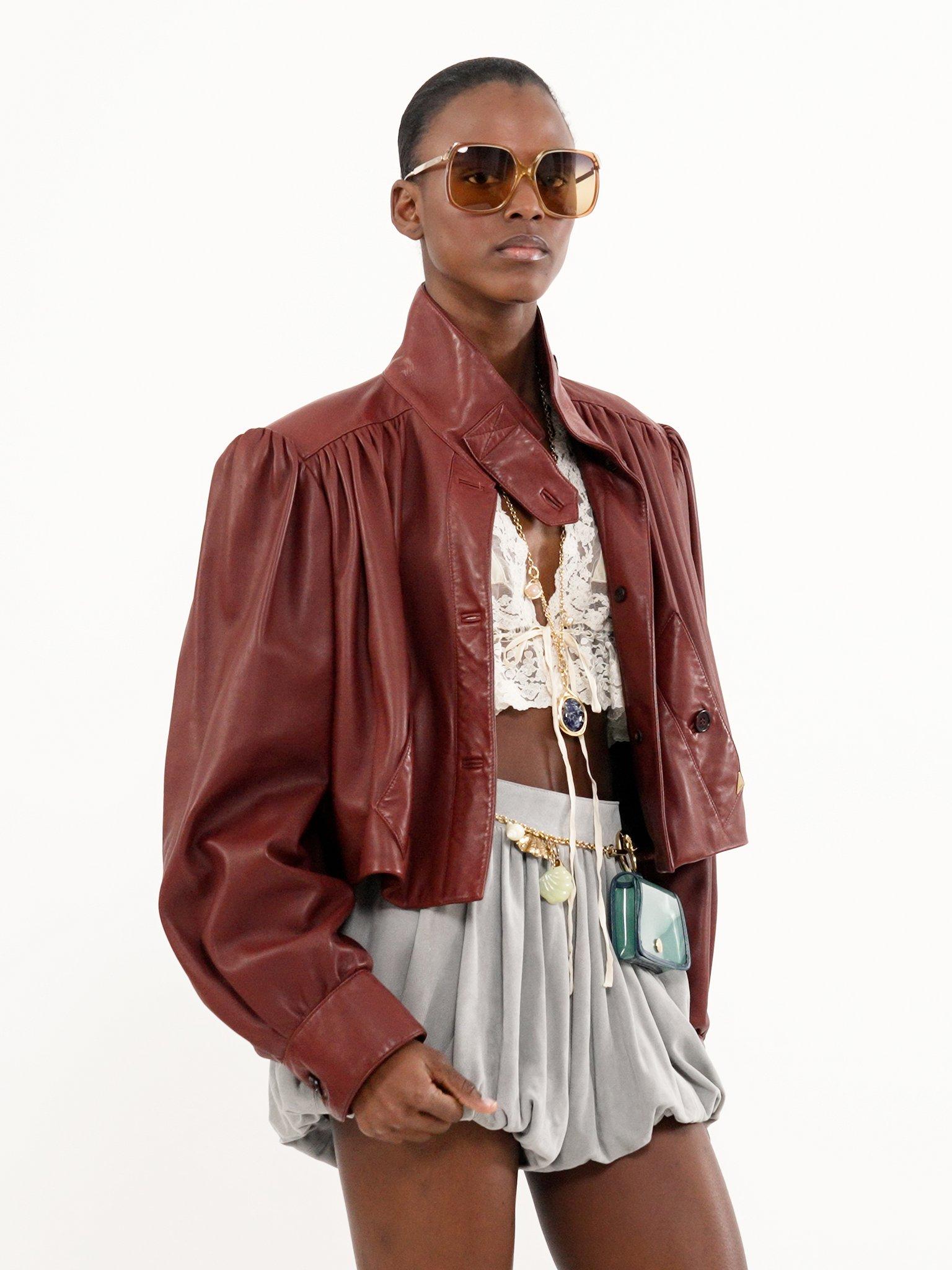 Gathered boule jacket in leather Product Image