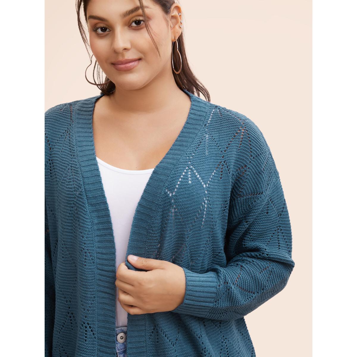Plus Size Geometric Hollow Out Open Front Cardigan Aegean Women Leisure Loose Long Sleeve Casual Cardigans BloomChic 14-16/1X Product Image