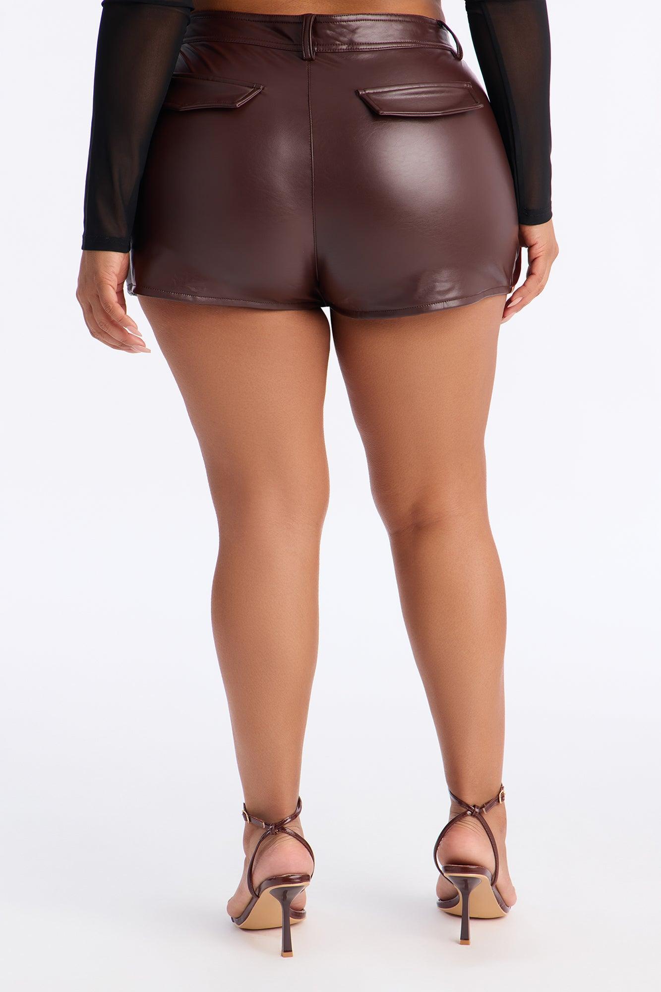 Go All Out Faux Leather Cargo Short - Chocolate Female Product Image