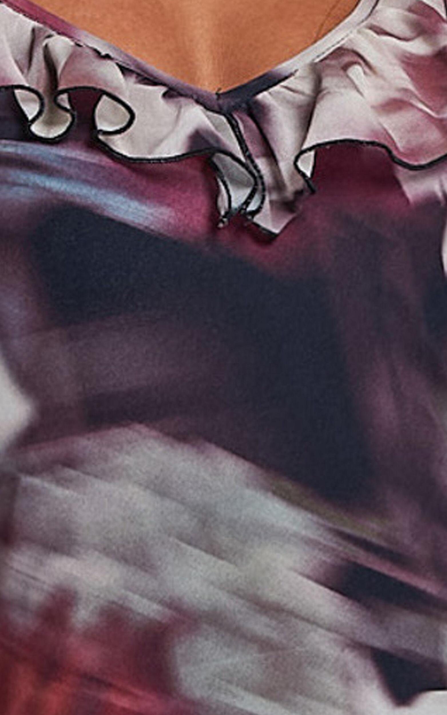 Riley Maxi Dress - Asymmetric Ruffle Detail Maxi Dress in Mariache Rose Product Image