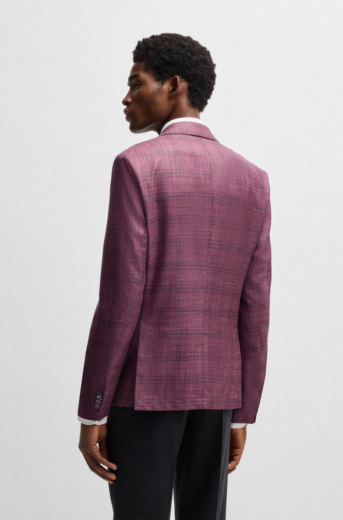 Slim-fit blazer in checked virgin wool, silk and linen Product Image