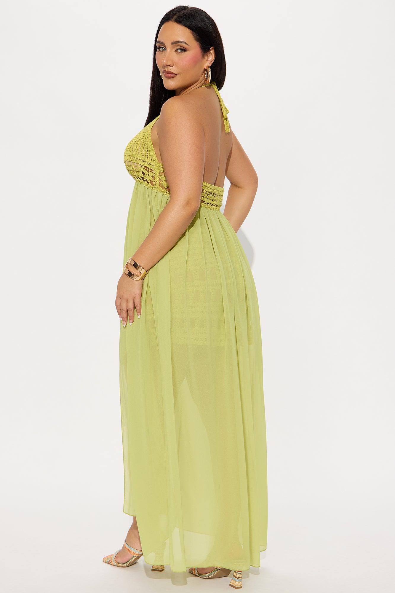 Tropical Temptations Crochet Skirt Set - Chartreuse Female Product Image