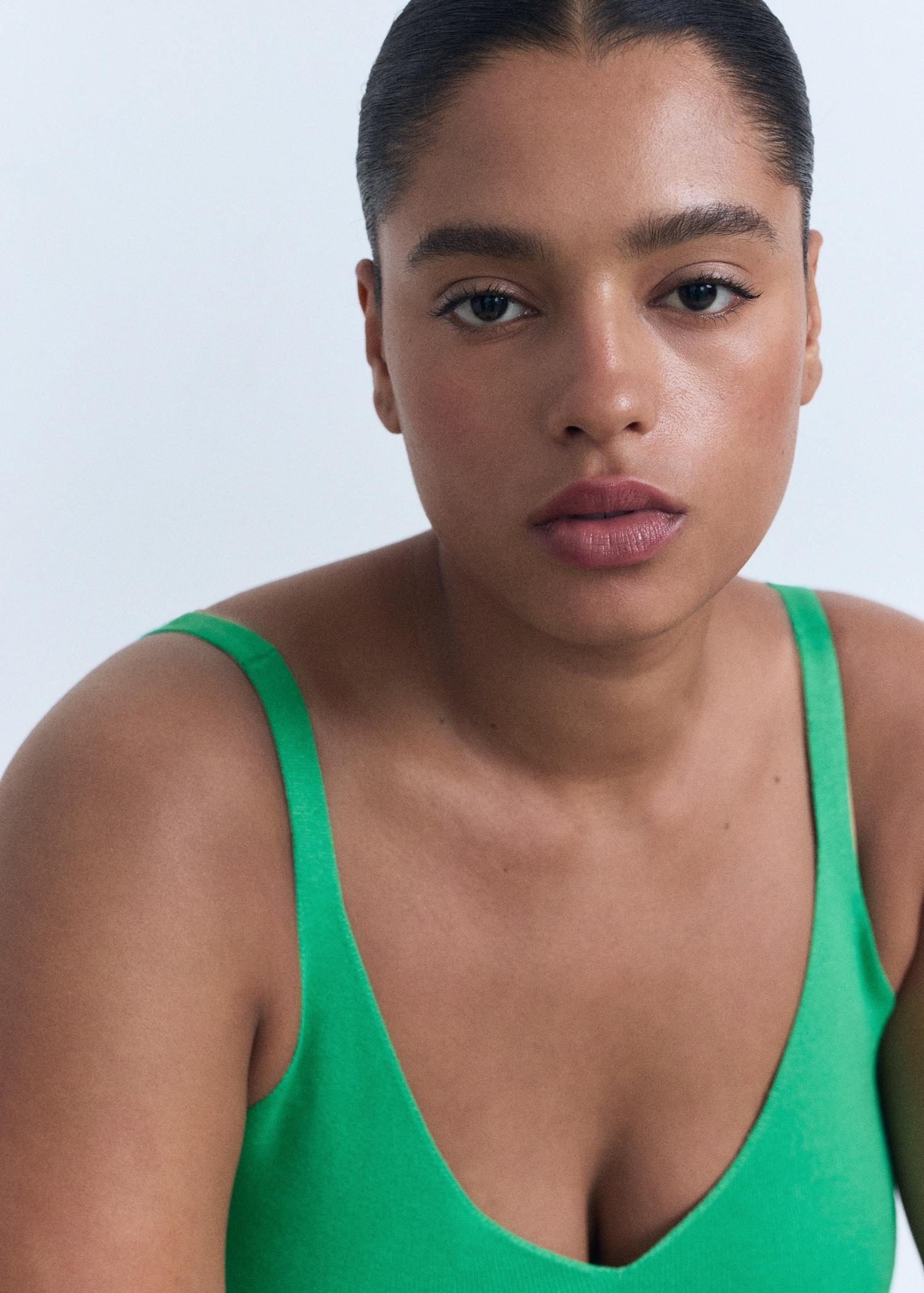 V-neck knitted top - Women | MANGO USA Product Image