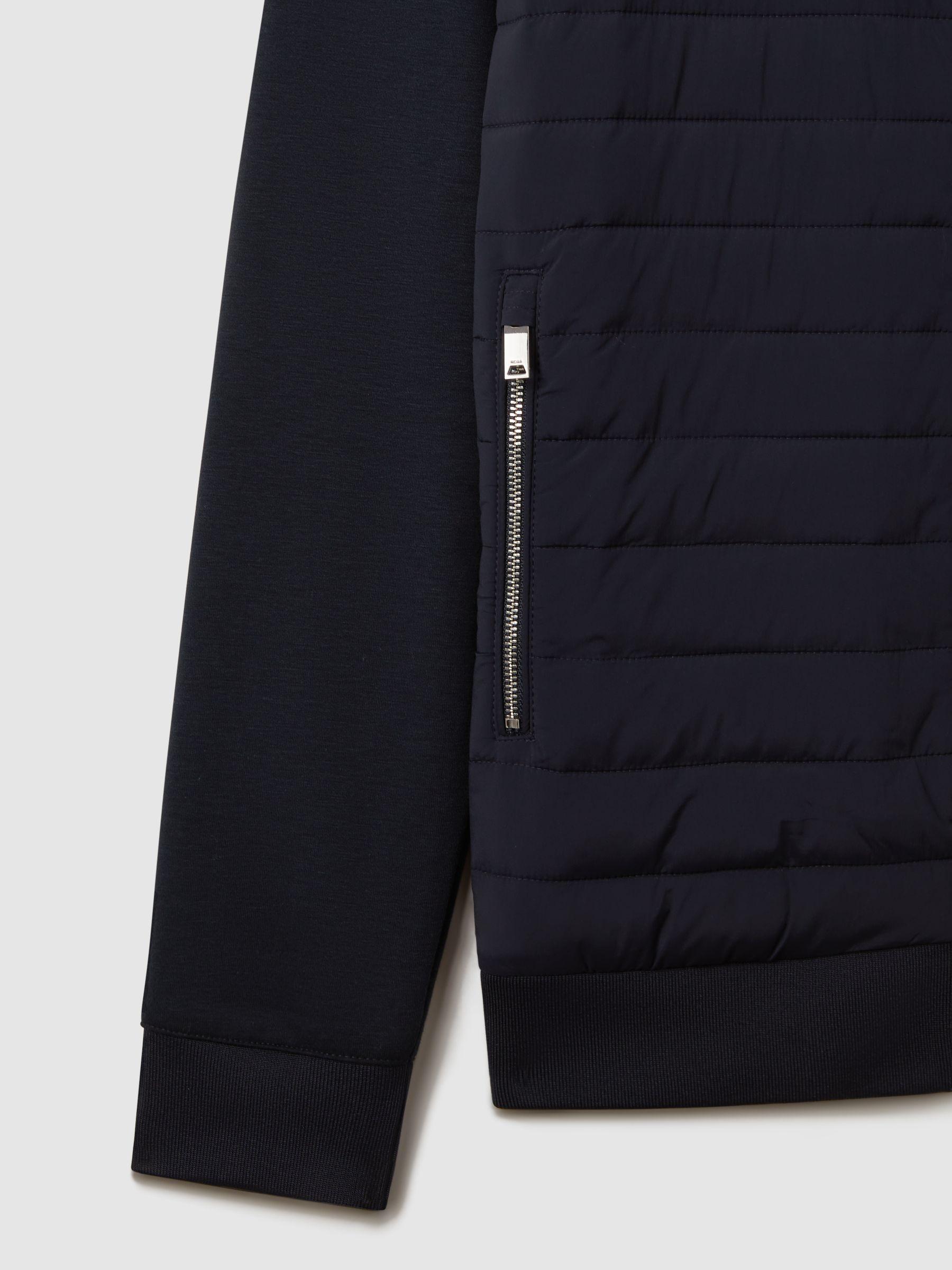 Hybrid Quilt and Knit Zip-Through Jacket in Navy Product Image