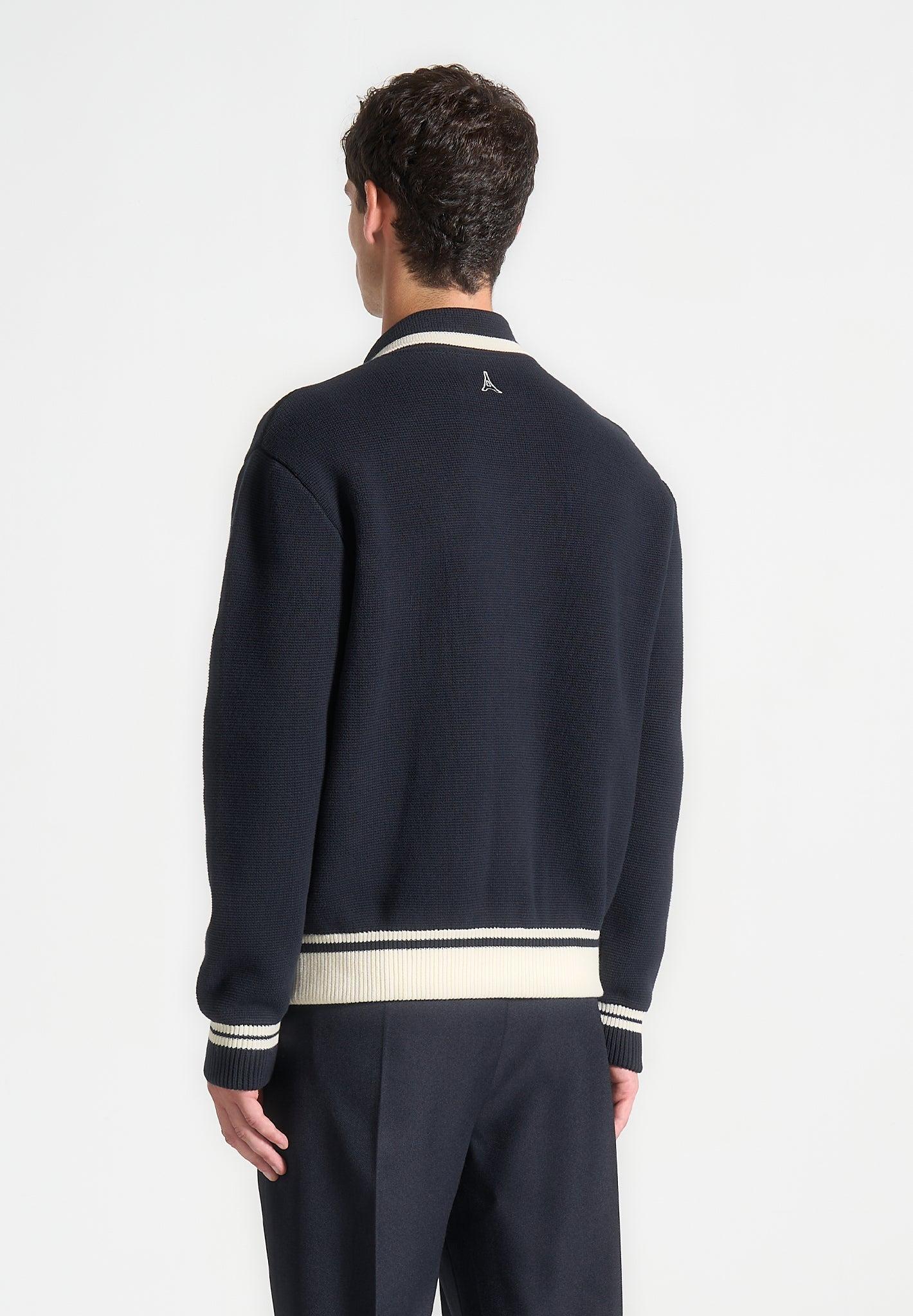 Julien - Classic Combed Cotton Knit Cardigan - Navy Male Product Image