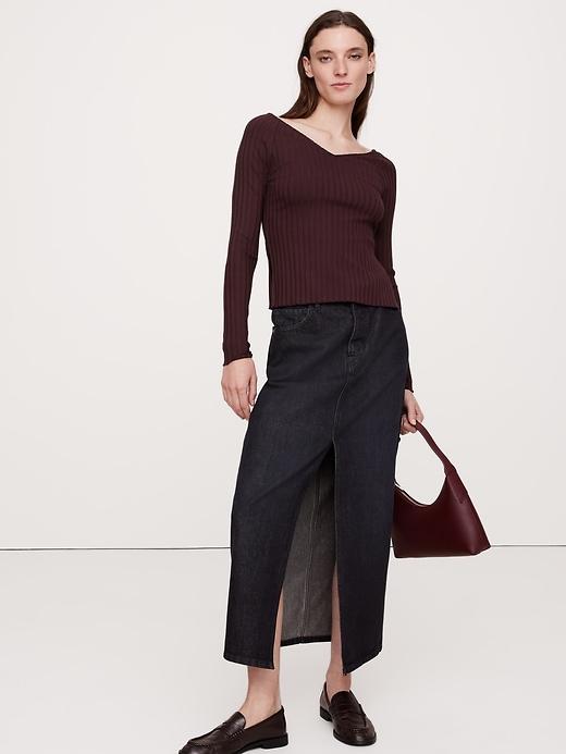 Wide Ribbed V-Neck Top Product Image