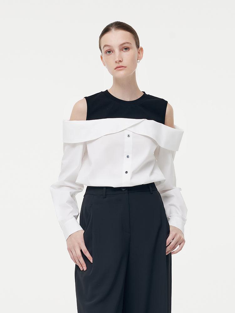 Cold Shoulder Color Block Women Shirt Product Image