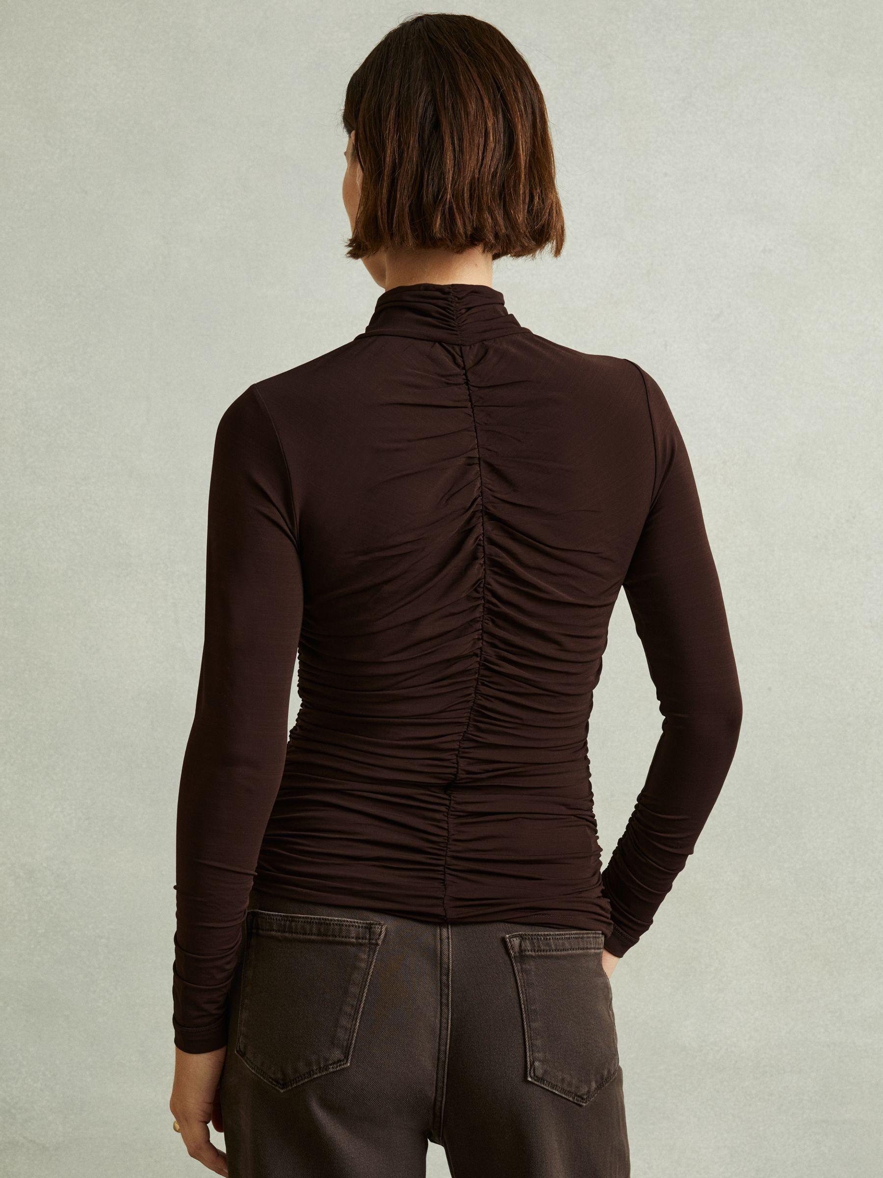 Ruched High-Neck Jersey Top in Chocolate Product Image