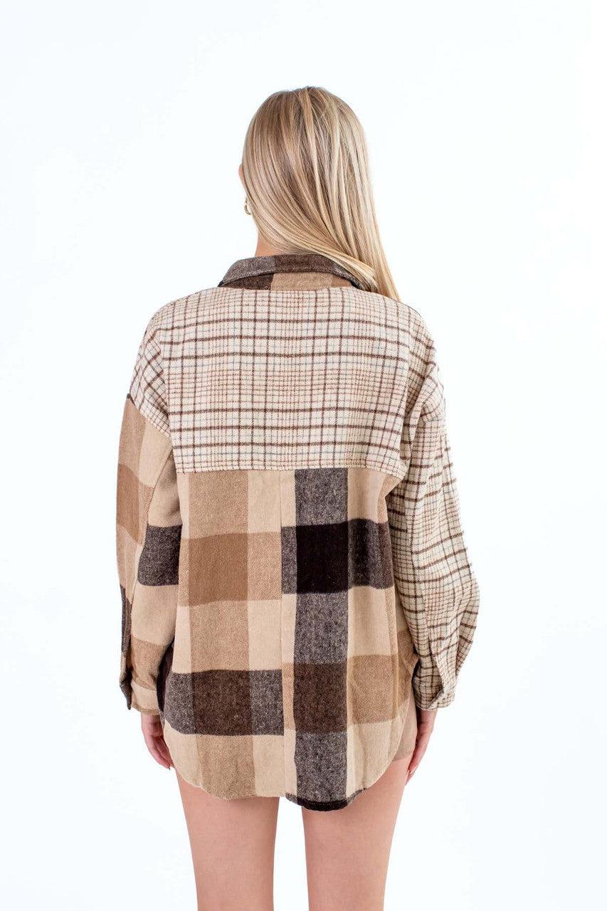 Brown Spliced Plaid Shacket Product Image
