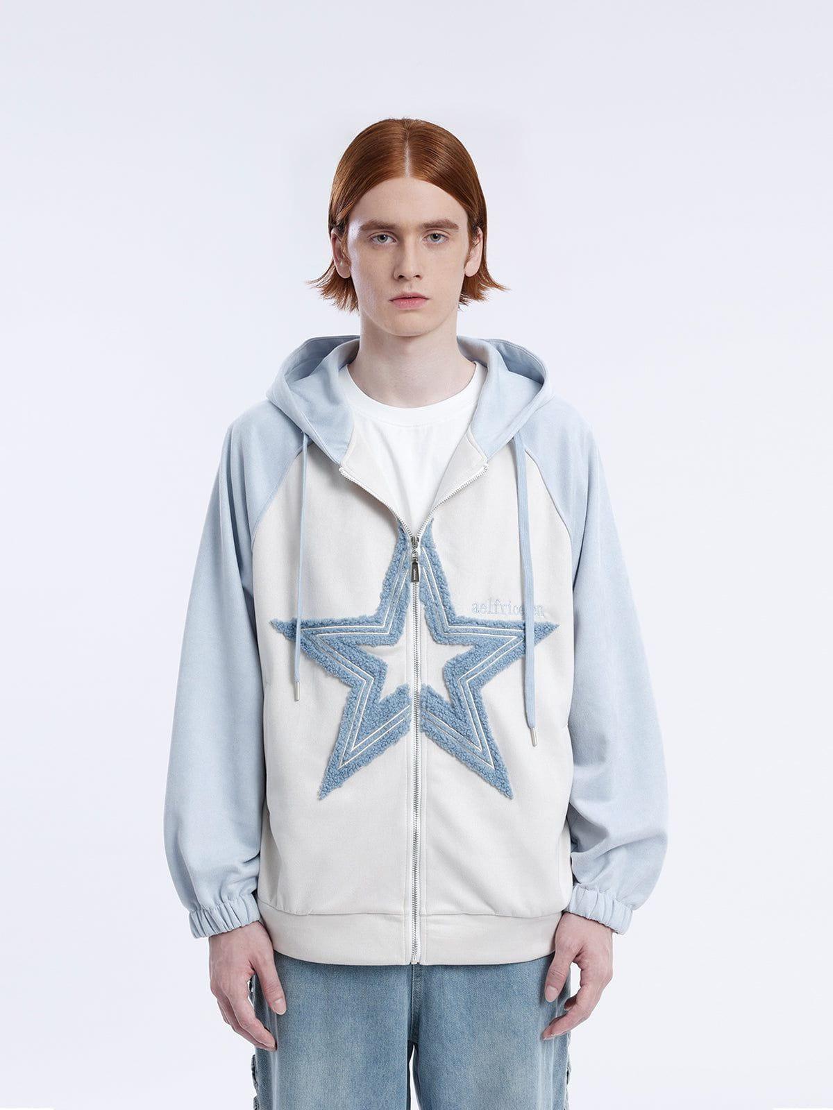 Aelfric Eden Suede Star Patchwork Zip Up Hoodie Product Image