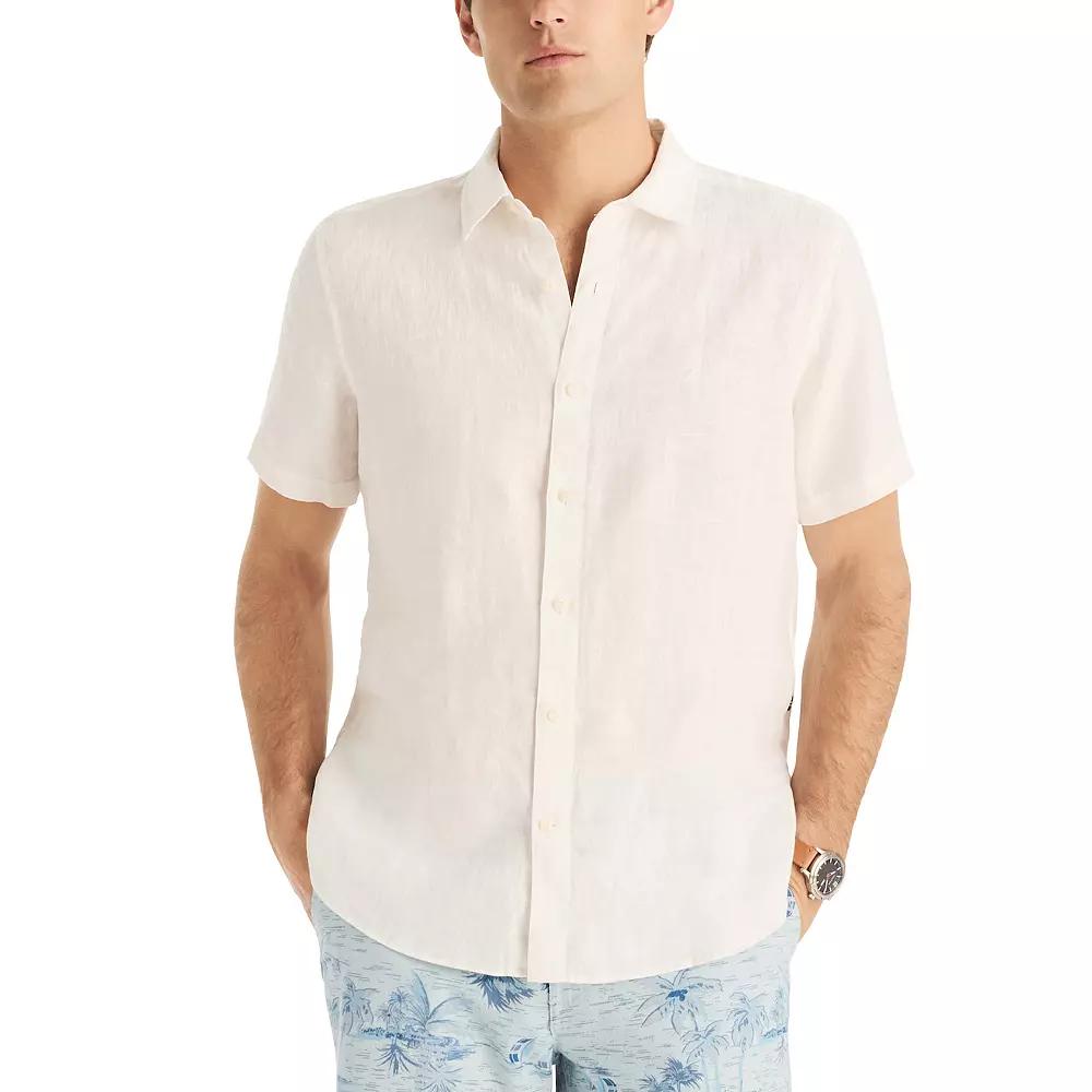 Men's Nautica Linen Short-Sleeve Shirt, Size: Large, Blue Product Image