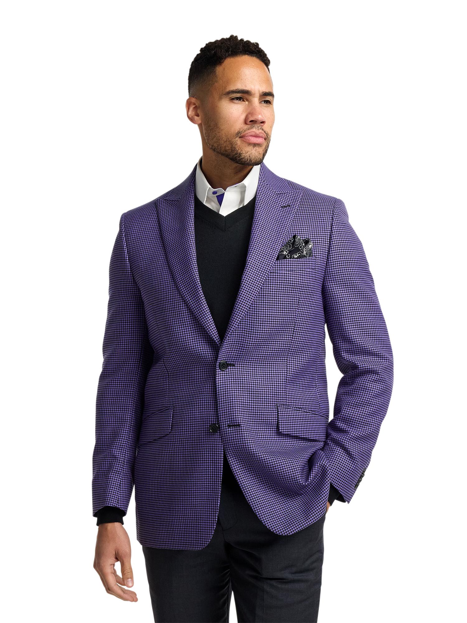 Wool Houndstooth Single Breasted Peak Lapel Sport Coat - Purple Product Image