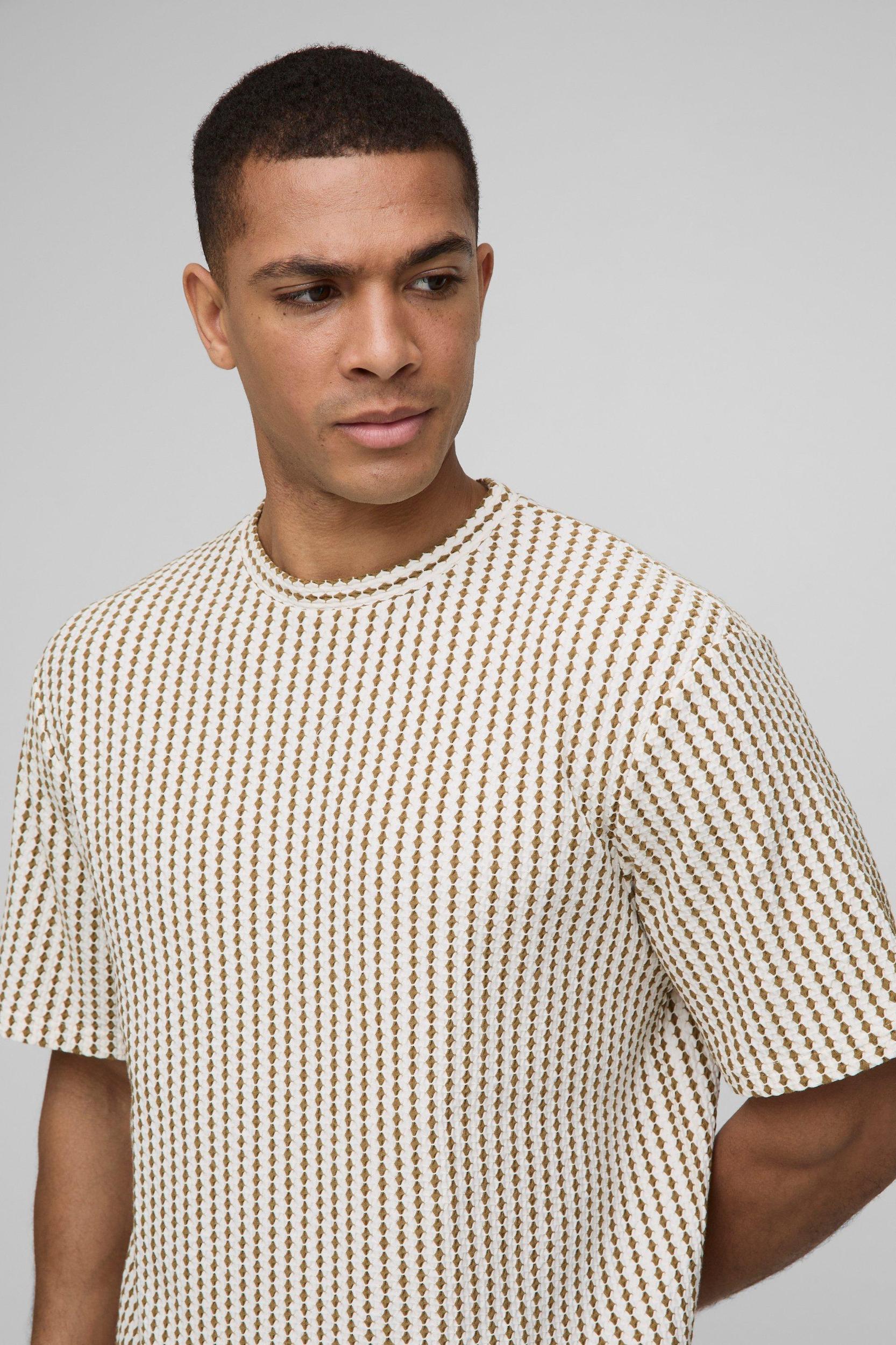 Regular Fit Textured Stripe T-Shirt | boohooMAN USA Product Image
