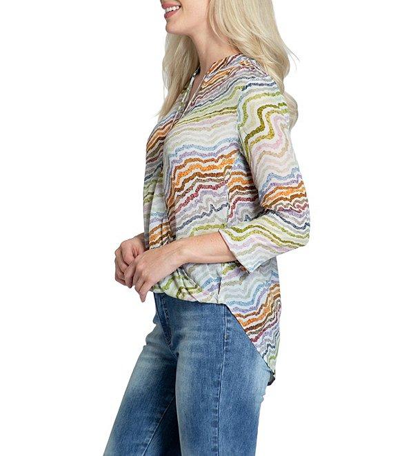 APNY Wavy Diagonal Printed V-Neck 3/4 Sleeve Crossover Top Product Image